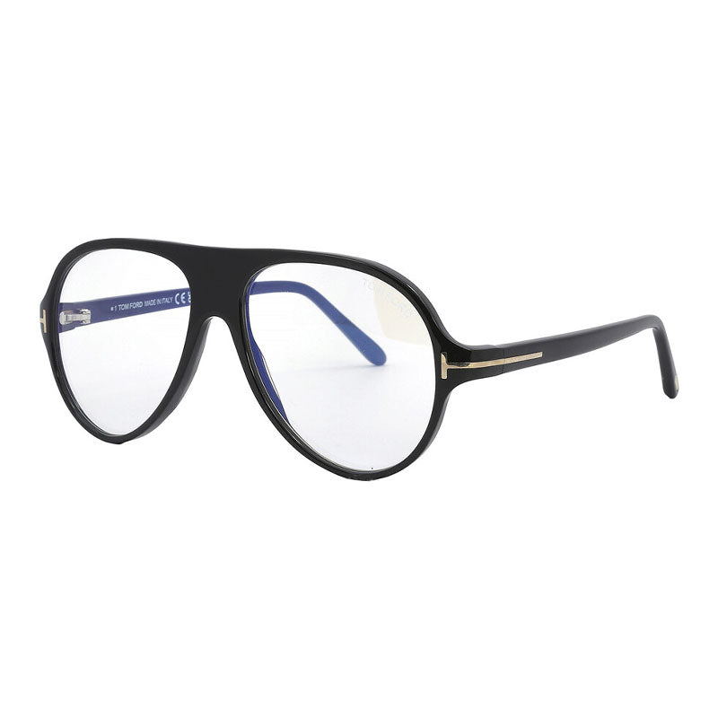 Tom Ford Eyeglasses Aviator Full Rim, Shiny Black Frame and Clear/Blue-light Block Lenses Lens FT5012-B001