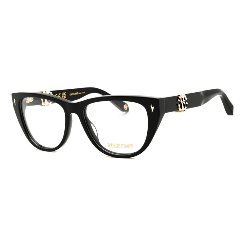Roberto Cavalli Eyeglasses Cat Eye Full Rim, Shiny Black Frame and Clear Demo Lenses Lens VRC0450700