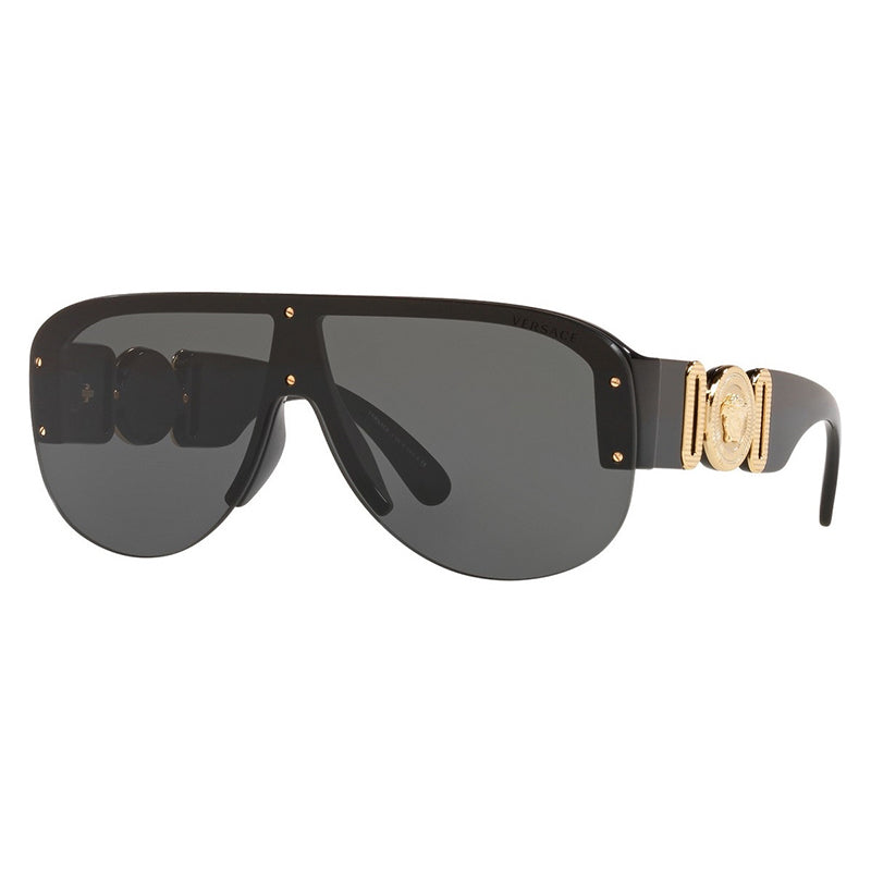 Versace Sunglasses Aviator Semi Rim, Black Frame and Dark Grey Lens VE4391GB1/87