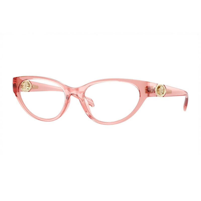 Versace Eyeglasses Cat Eye Full Rim, Transparent Pink Frame and Clear Demo Lenses Lens VE3372U5322