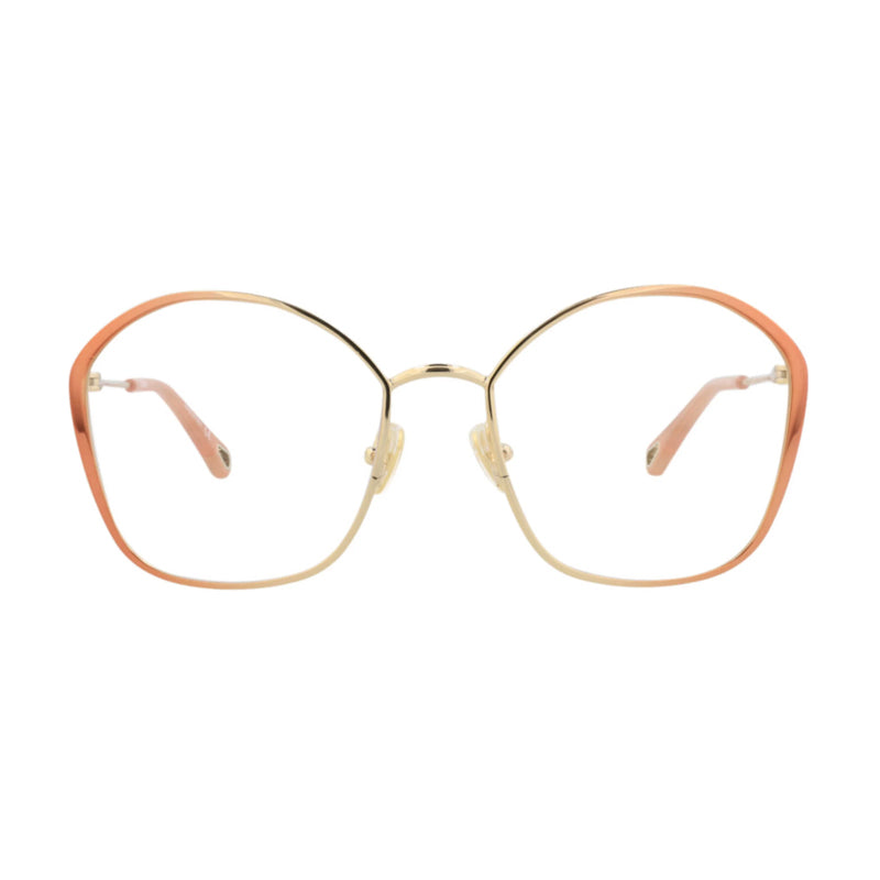 Chloe Eyeglasses Butterfly Full Rim, Pink/Gold Frame and Clear Demo Lenses Lens CH0017O006