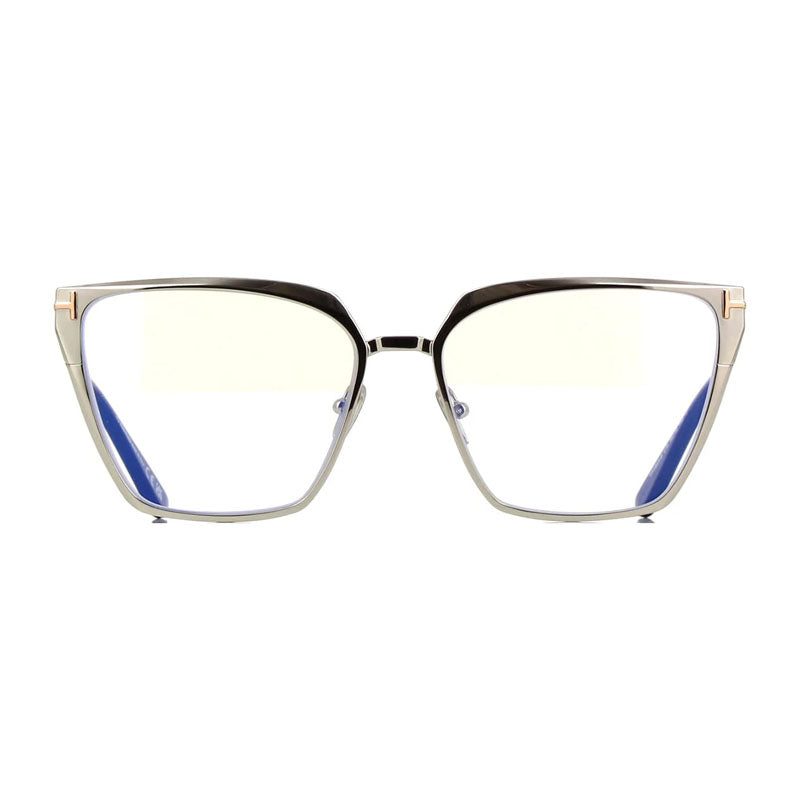 Tom Ford Eyeglasses Square Full Rim, Shiny Palladium Frame and Clear Blue Light Block Lenses Lens FT5945-B016