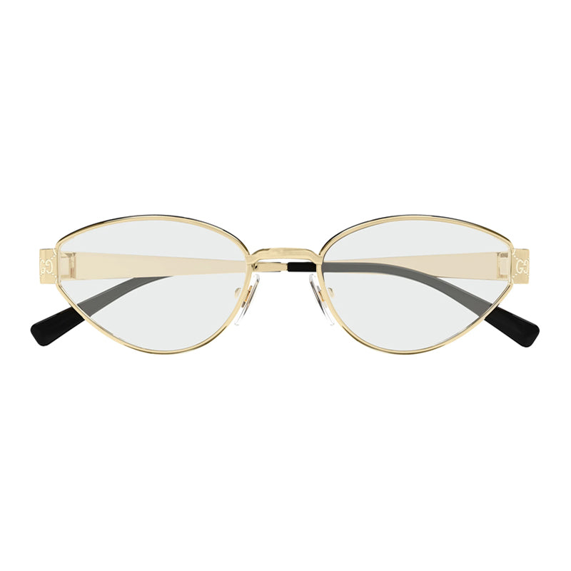 Gucci Eyeglasses Cat Eye Full Rim, Gold Frame and Clear Demo Lenses Lens GG1853O001