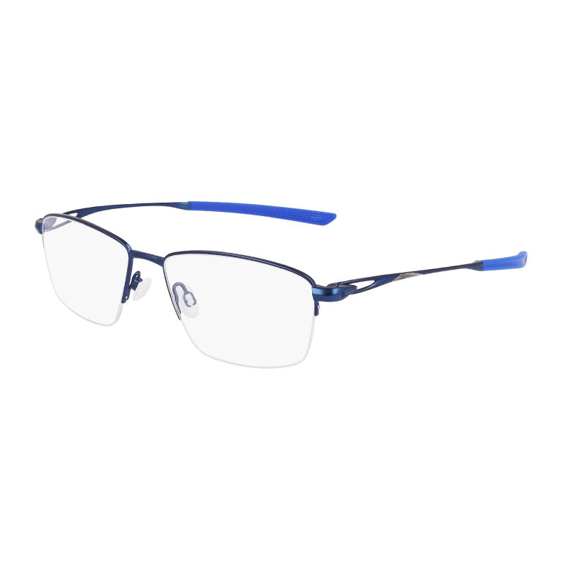 Nike Eyeglasses Rectangle Semi Rim, Satin Navy Frame and Clear Demo Lenses Lens NIKE6045410