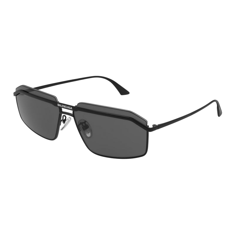 Balenciaga Sunglasses Rectangle Full Rim, Black Frame and Grey Lens BB0139S001