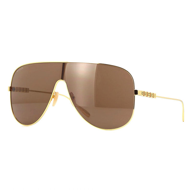 Gucci Sunglasses Shield Full Rim, Gold Frame and Brown Lens GG1436S002