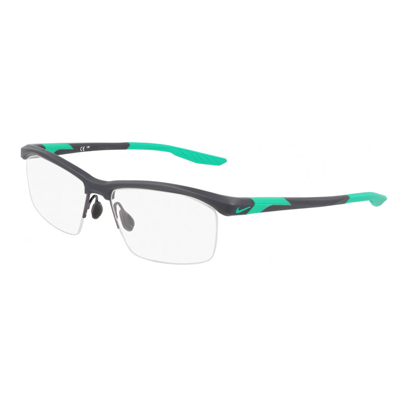 Nike Eyeglasses Rectangle Semi Rim, Matte Dark Grey Frame and Clear Demo Lens Lens NIKE7402034