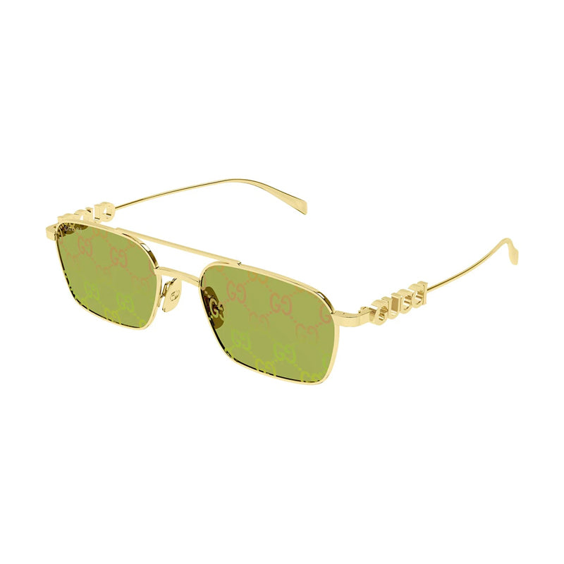 Gucci Sunglasses Square Full Rim, Gold Frame and Green with GG Pattern Lens GG1804S002