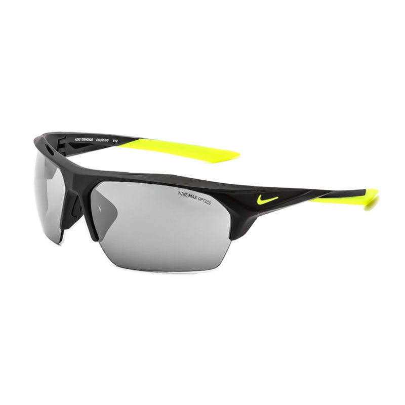 Nike Sunglasses Rectangle Semi Rim, Matte Black Frame and Grey Silver Mirrored Lens TERMINUSEV1030070