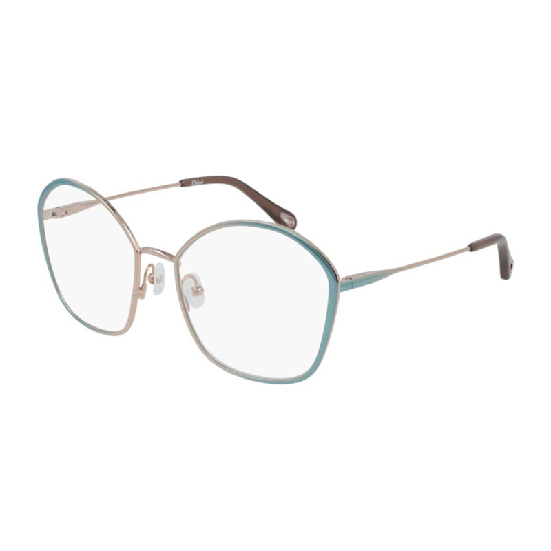 Chloe Eyeglasses Butterfly Full Rim, Blue/Gold Frame and Clear Demo Lenses Lens CH0017O005