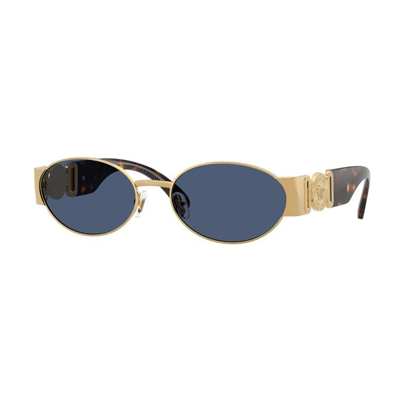 Versace Sunglasses Oval Full Rim, Gold Frame and Dark Blue Lens VE2299100280