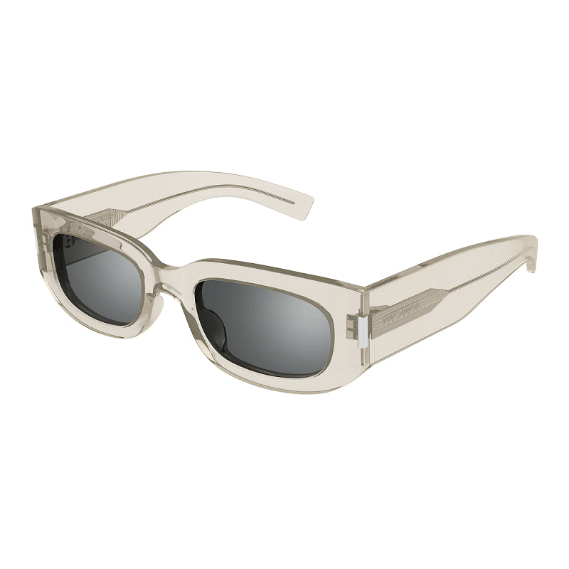 Saint Laurent Sunglasses Rectangle Full Rim, Transparent Beige Frame and Grey Mirror Lens SL697003
