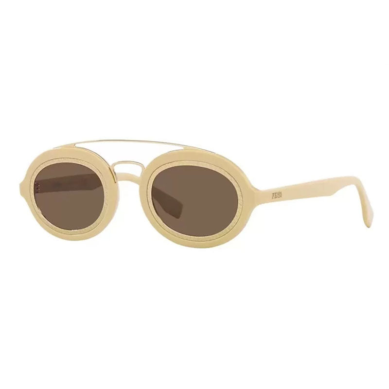 Fendi Sunglasses Oval Full Rim, Ivory/Gold Frame and Brown Lens FE40094I25E