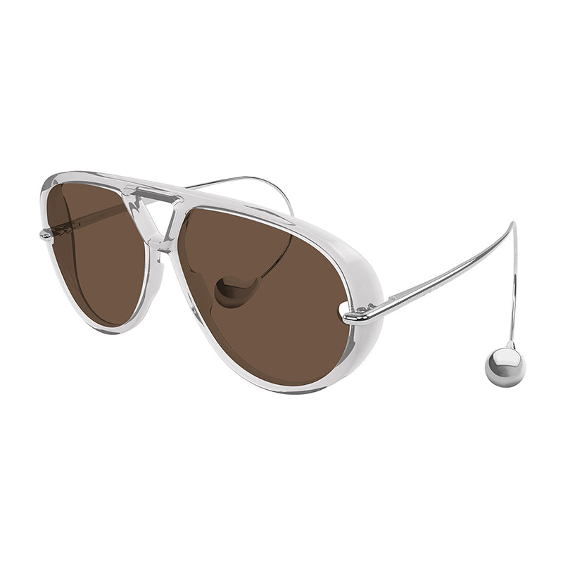 Bottega Veneta Sunglasses Geometric Full Rim, Transparent Grey/Silver Frame and Brown Lens BV1273S009