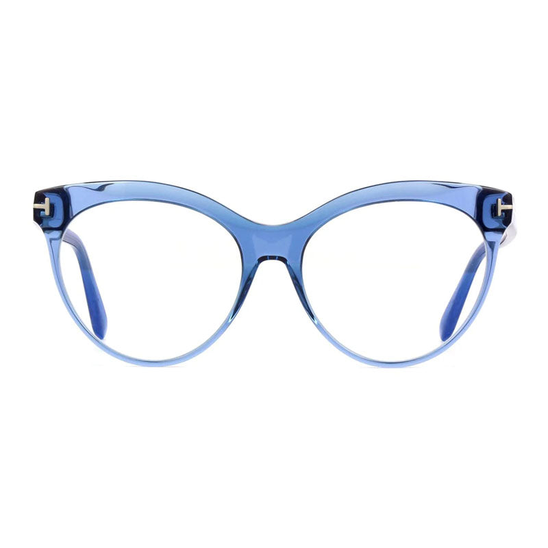 Tom Ford Eyeglasses Cat Eye Full Rim, Shiny Blue Frame and Clear Blue Light Block Lenses Lens FT5827-B090