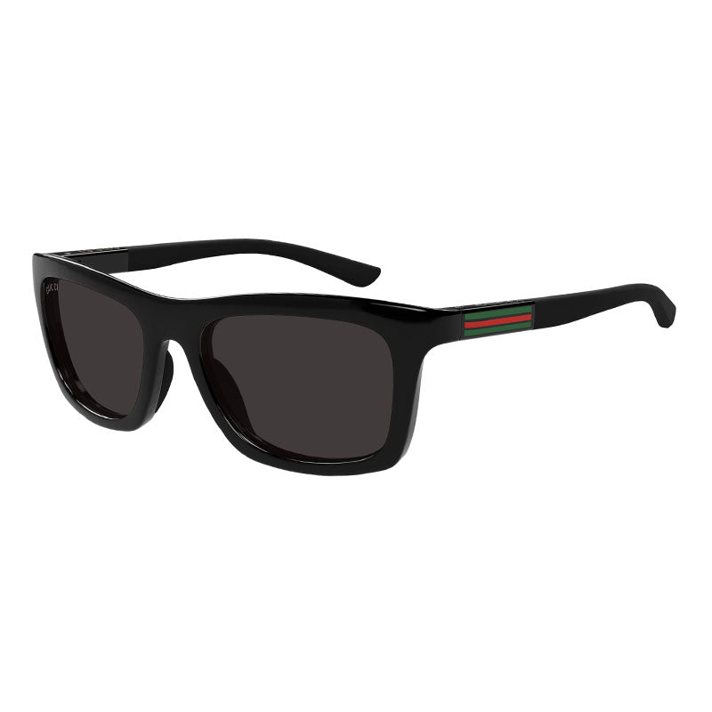 Gucci Sunglasses Rectangle Full Rim, Shiny Black Frame and Grey Lens GG1735S001