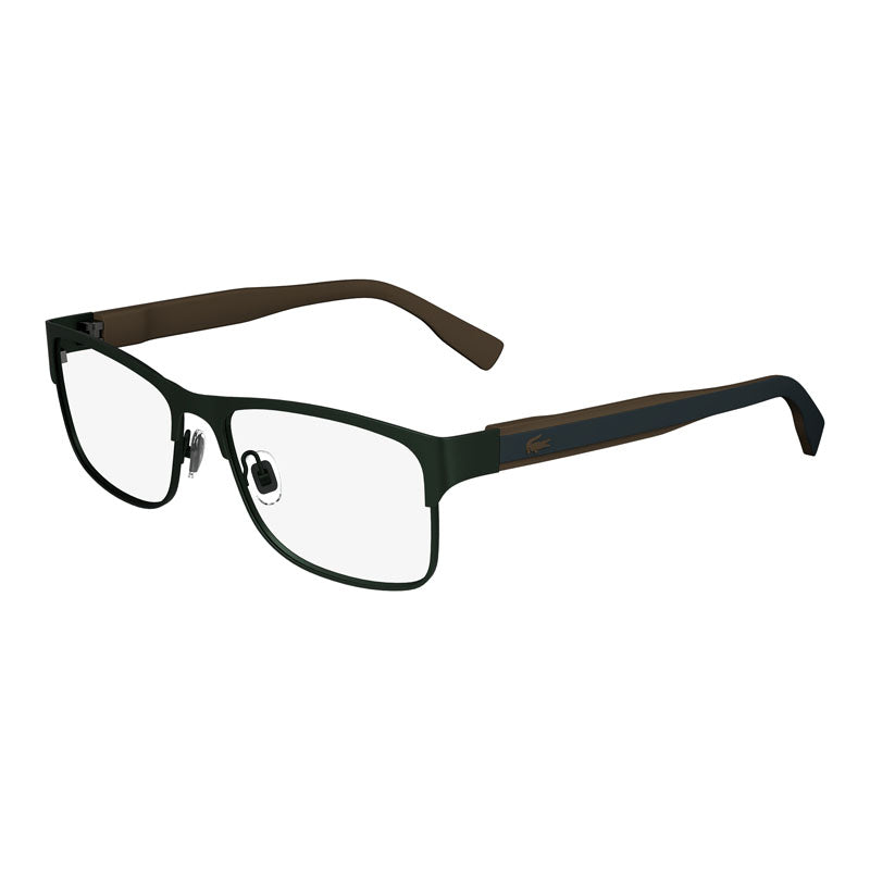 Lacoste Eyeglasses Rectangle Full Rim, Matte Green Frame and Clear Demo Lens Lens L2294301