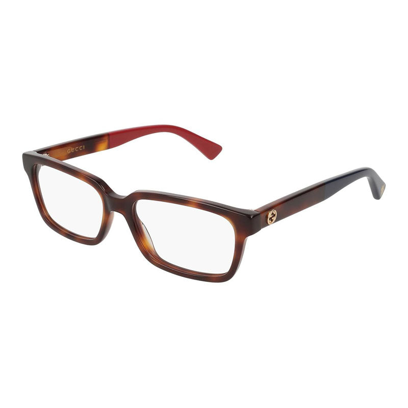 Gucci Eyeglasses Rectangle Full Rim, Havana Frame and Clear Demo Lenses Lens GG0168O004