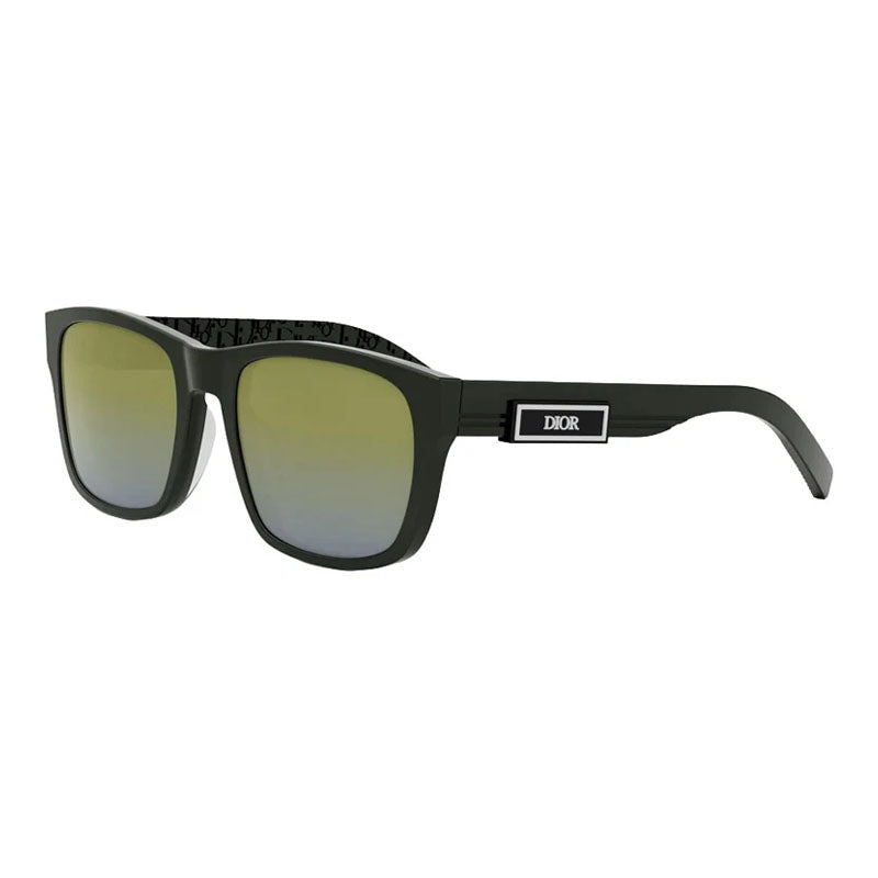 Dior Sunglasses Square Full Rim, Dark Green Frame and Green Mirror Lens DIORB23S2F55H7