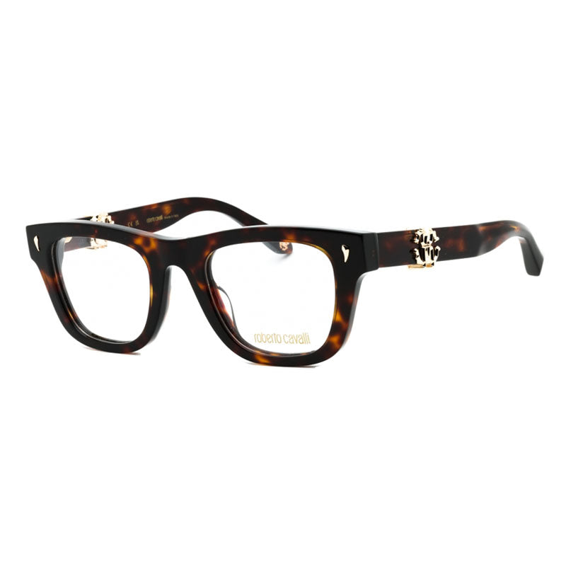 Roberto Cavalli Eyeglasses Square Full Rim, Shiny Dark Havana Frame and Clear Demo Lenses Lens VRC05201AY