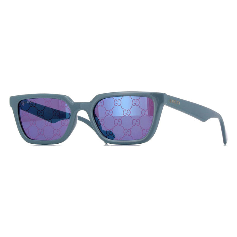 Gucci Sunglasses Square Full Rim, Light Blue Frame and Violet/Light Blue Mirror with GG Pattern Lens GG1539S003