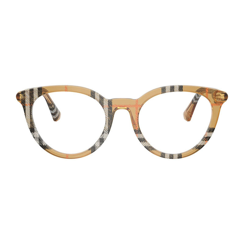 Burberry Eyeglasses Square Full Rim, Check Sand Frame and Clear Demo Lenses Lens BE24294163