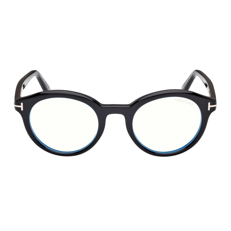 Tom Ford Eyeglasses Round Full Rim, Shiny Black Frame and Clear/Blue-Light Block Lenses Lens FT6061-B001