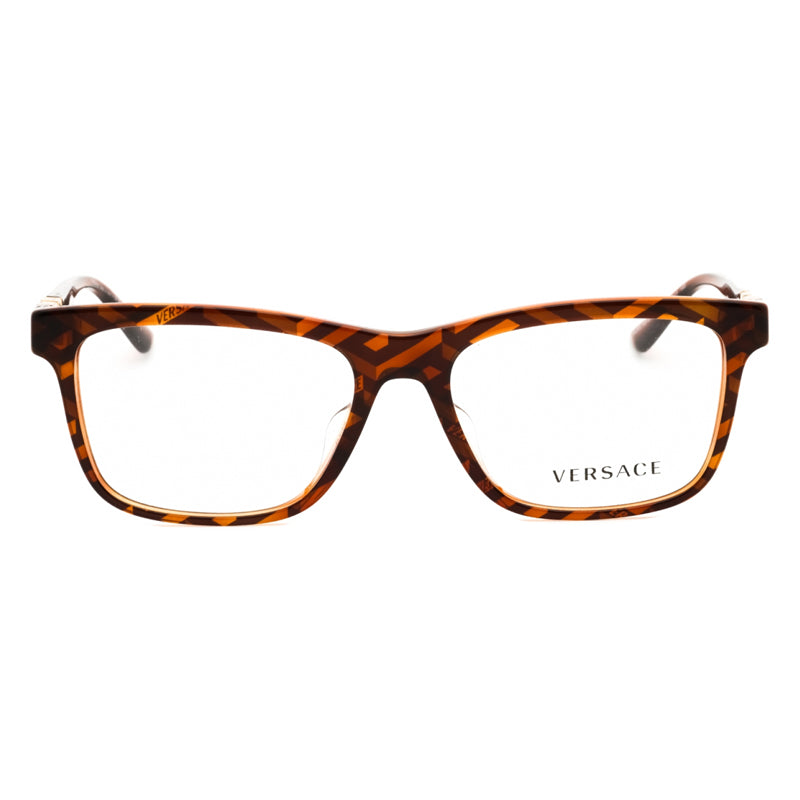 Versace Eyeglasses Rectangle Full Rim, Havana Monogram Print Frame and Clear Demo Lenses Lens VE3319F5354