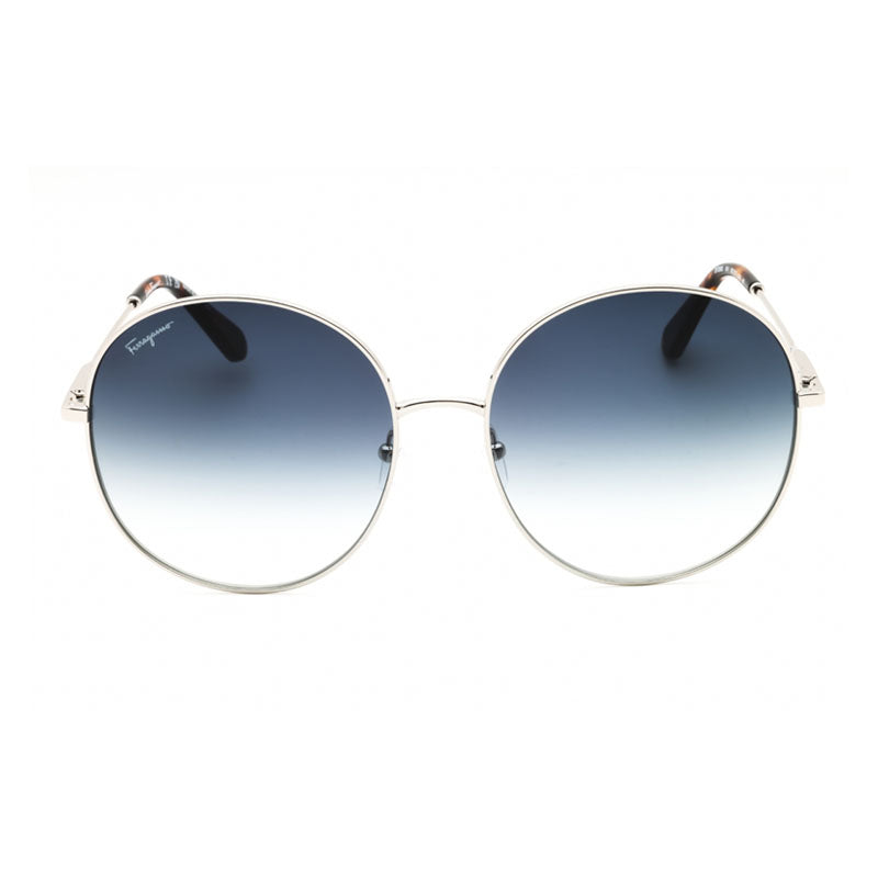 Ferragamo Salvatore Ferragamo Sunglasses Round Full Rim, Shiny Silver Frame and Grey Gradient Lens SF299S041