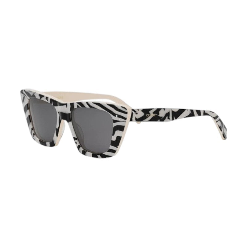 Celine Sunglasses Cat Eye Full Rim, White and Black Animal Frame and Grey Lens CL40187I99E