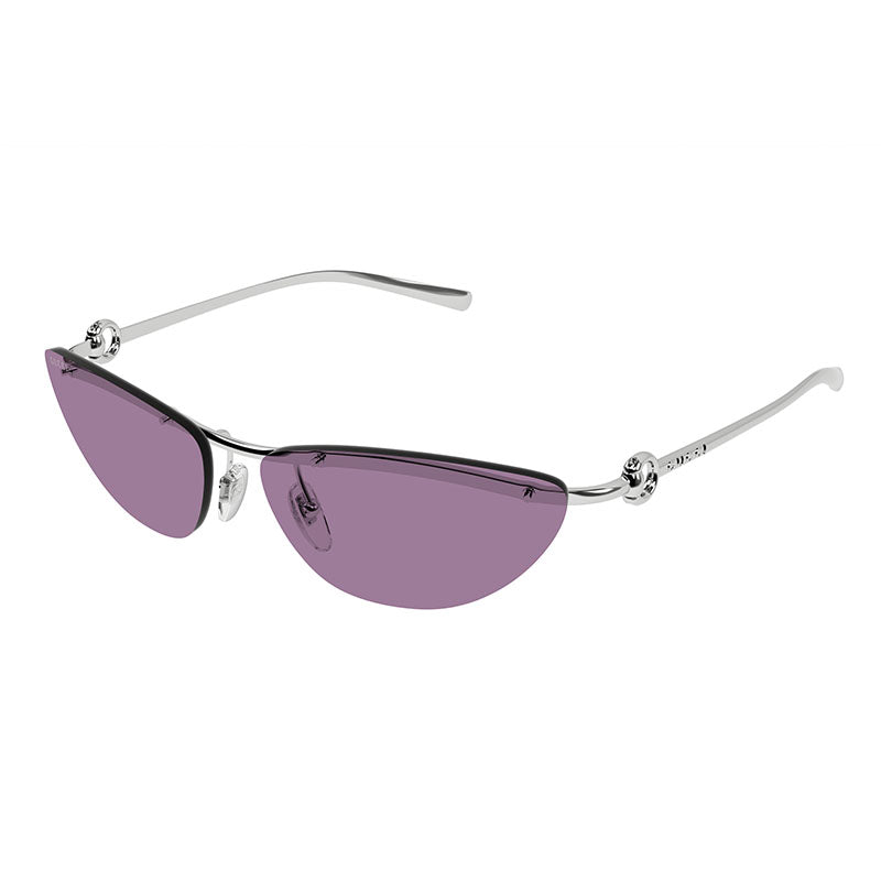 Gucci Sunglasses Cat Eye Rimless, Silver Frame and Violet Lens GG1701S003