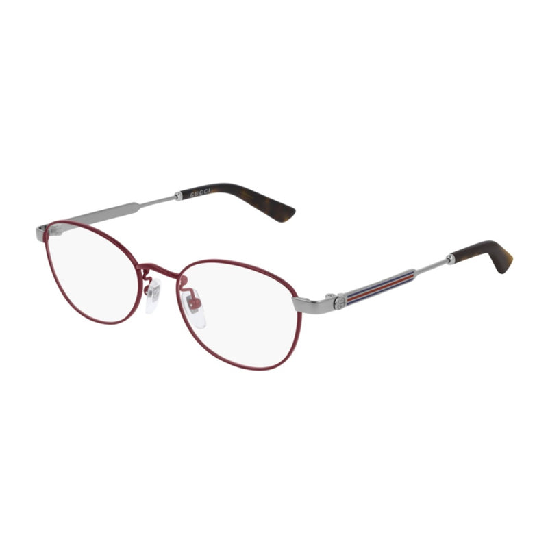 Gucci Eyeglasses Square Full Rim, Red/Silver Frame and Clear Demo Lenses Lens GG0591OJ003