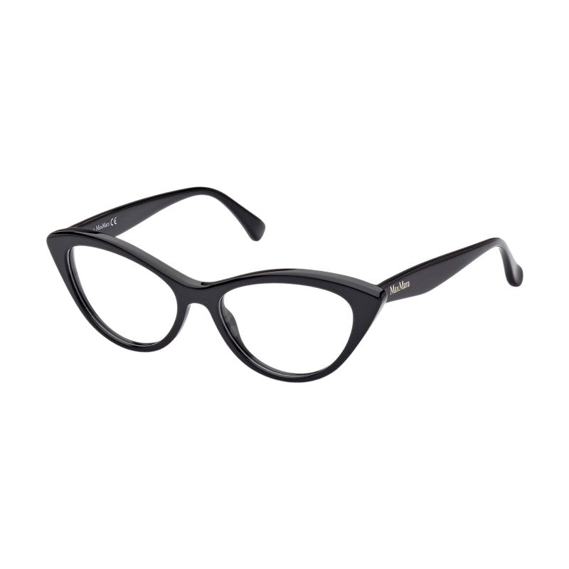 Max Mara Eyeglasses Cat Eye Full Rim, Shiny Black Frame and Clear Demo Lens Lens MM5083001