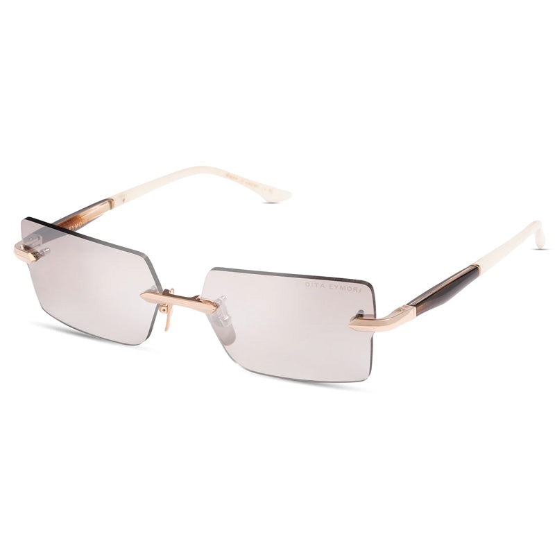 Dita Sunglasses Rectangle Rimless, White Gold Frame and Brown to Clear Gradient Silver Flash Lens DTS-462-A01