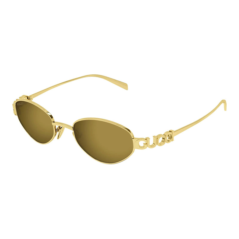 Gucci Sunglasses Cat Eye Full Rim, Shiny Gold Frame and Brown with Bronze Mirror Lens GG1935S003