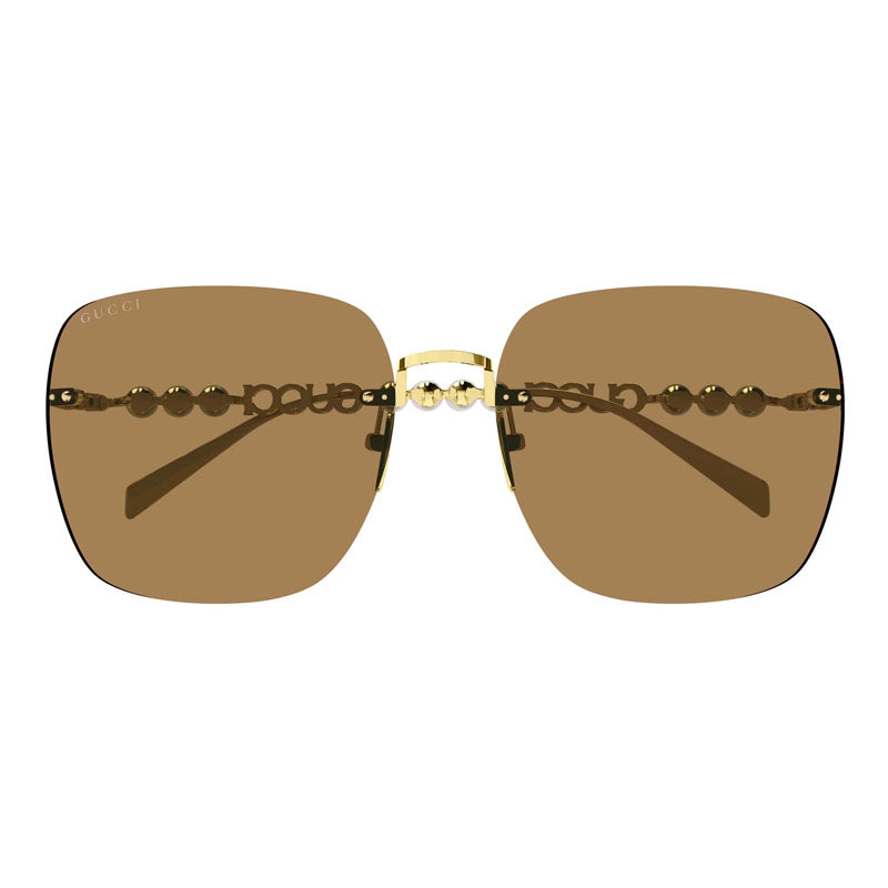Gucci Sunglasses Square Rimless, Gold Frame and Brown Lens GG1923SA003