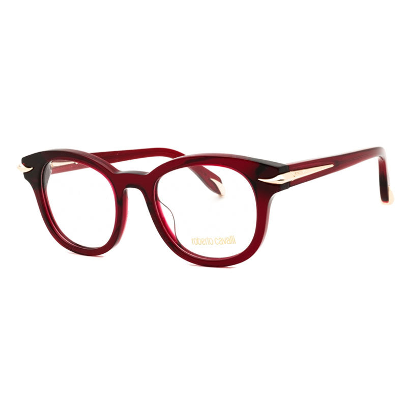 Roberto Cavalli Eyeglasses Round Full Rim, Shiny Dark Burgundy Frame and Clear Demo Lenses Lens VRC044M0954