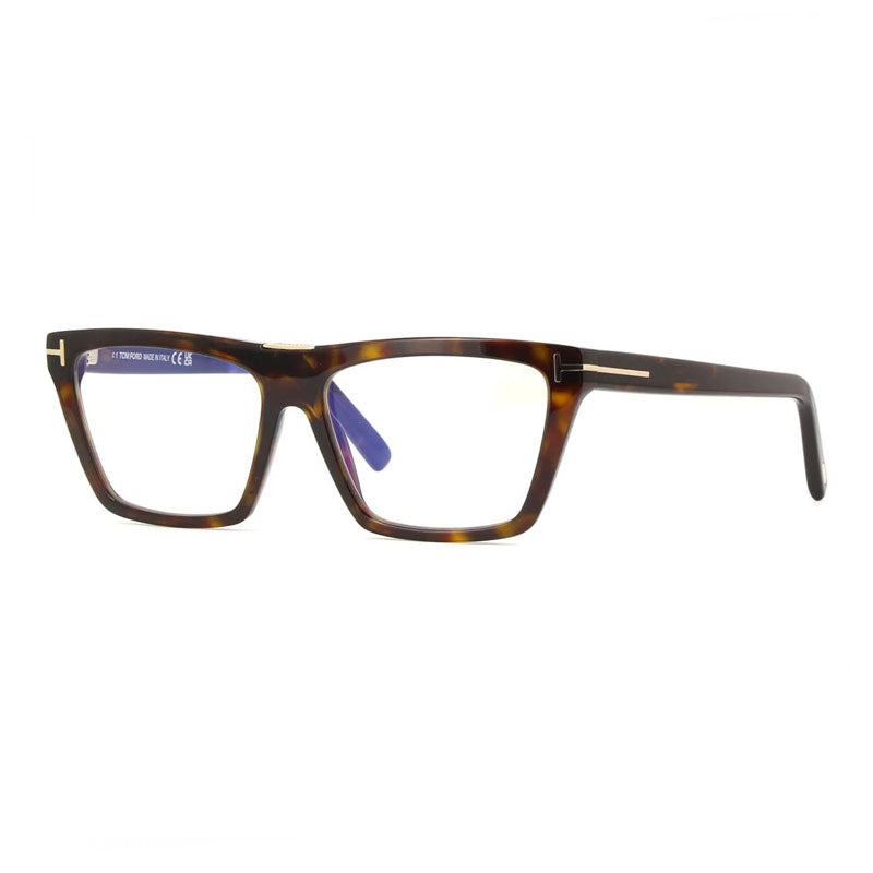Tom Ford Eyeglasses Square Full Rim, Dark Havana Frame and Clear/Blue-Light Block Lenses Lens FT5912-B052
