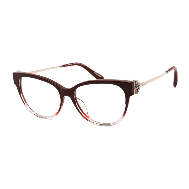 Chopard Eyeglasses Cat Eye Full Rim, Shiny Red Gradient Light Pink Frame and Clear Demo Lenses Lens VCH325S0AQ8