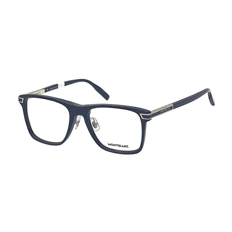 Montblanc Eyeglasses Square Full Rim, Blue Frame and Clear Demo Lenses Lens MB0042O003