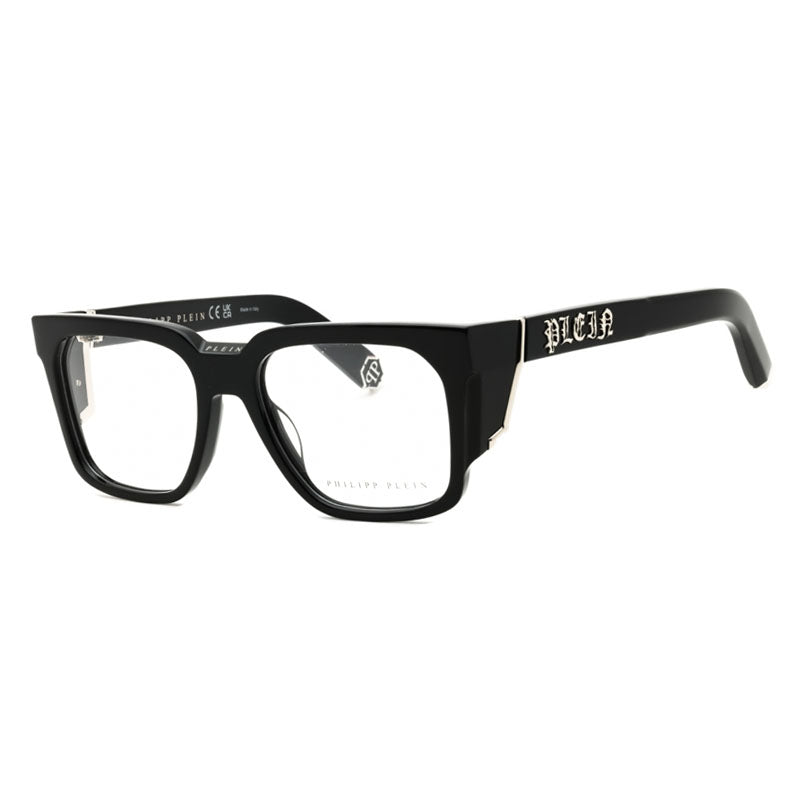 Philipp Plein Eyeglasses Square Full Rim, Shiny Black Frame and Clear Demo Lenses Lens VPP141M0700