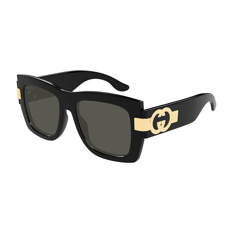 Gucci Sunglasses Square Full Rim, Shiny Black Frame and Grey Lens GG1688001