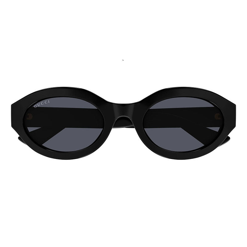 Gucci Sunglasses Oval Full Rim, Shiny Black Frame and Grey Lens GG1579S001