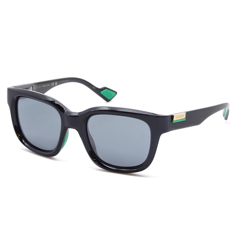 Gucci Sunglasses Square Full Rim, Shiny Black Frame and Gradient Grey Silver Mirror Lens GG1621S001