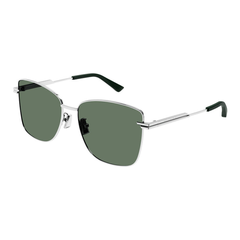 Bottega Veneta Sunglasses Rectangle Full Rim, Silver Frame and Green Lens BV1237S003