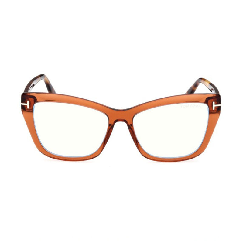 Tom Ford Eyeglasses Cat Eye Full Rim, Shiny Dark Brown Frame and Clear Blue Light Block Lens FT5826-B048