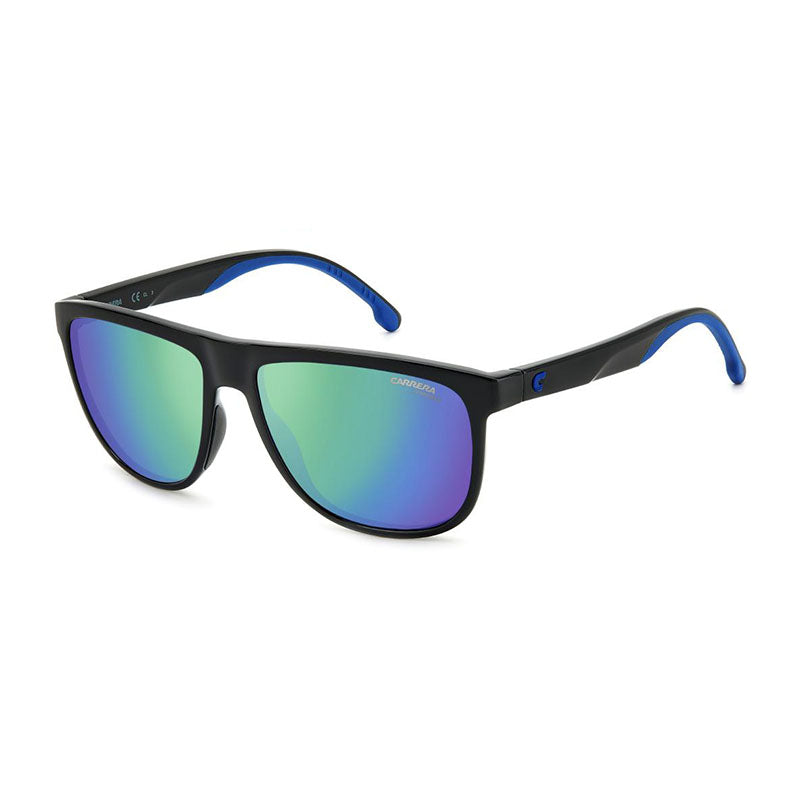 Carrera Sunglasses Square Full Rim, Black/Blue Frame and Blue Green Mirror Lens CARRERA8059/S0D51Z0