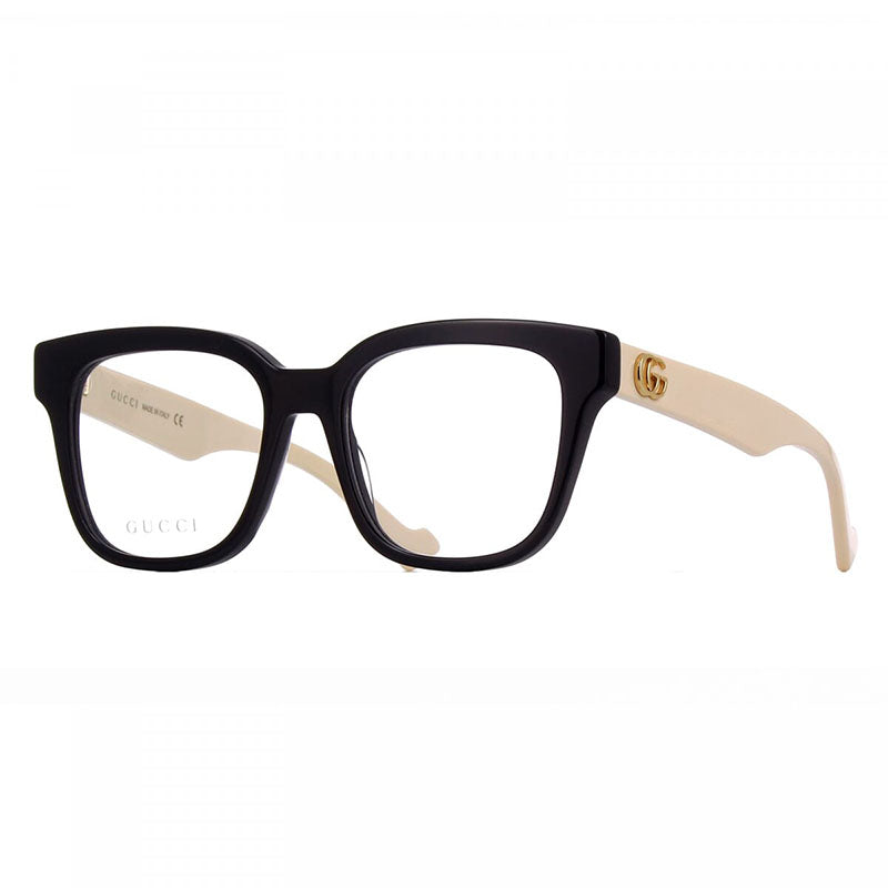 Gucci Eyeglasses Square Full Rim, Black/White Frame and Clear Demo Lenses Lens GG0958O005