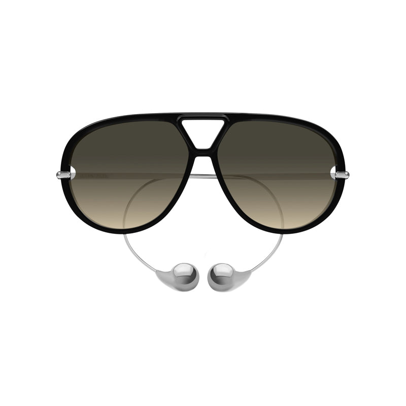 Bottega Veneta Sunglasses Geometric Full Rim, Black/Silver Frame and Double Gradient Brown To Ochra Lens BV1273S010