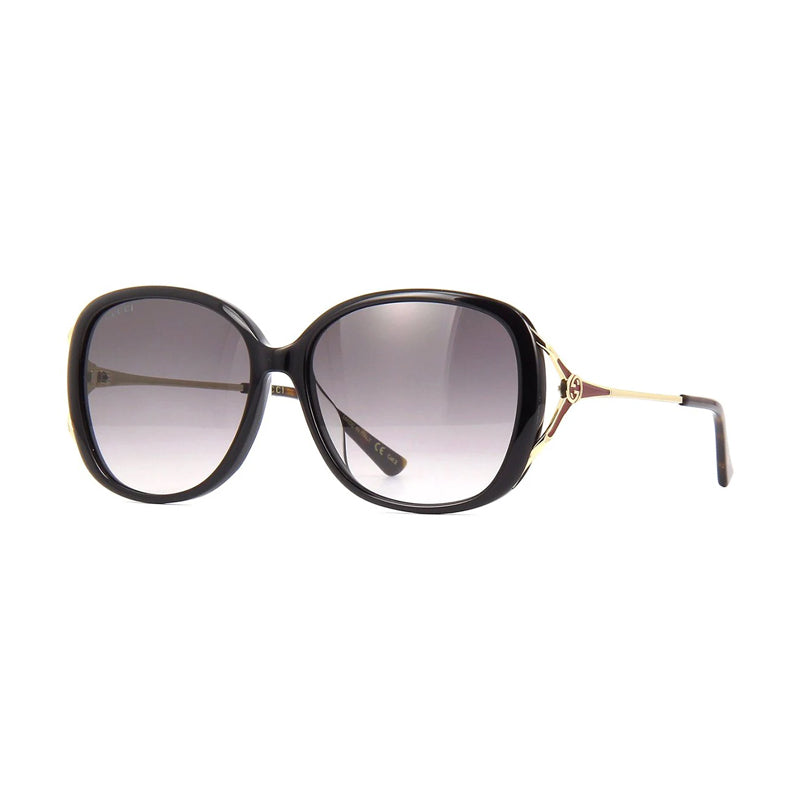 Gucci Sunglasses Oval Full Rim, Black/Gold Frame and Grey Gradient Lens GG0649SK002